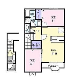 JR内房線 木更津駅 バス10分 南清小学校下車 徒歩4分の賃貸アパート 2階2LDKの間取り