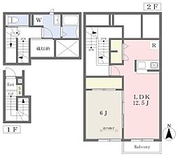 カーサマローネ金田東 2階1LDKの間取り