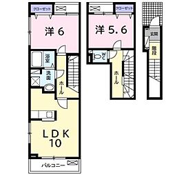 JR内房線 青堀駅 徒歩16分の賃貸アパート 2階2LDKの間取り