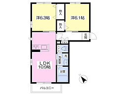ホワイトサニーヒルズB 2LDKの間取図画像