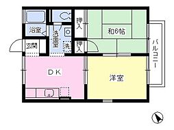 リヴェール五井 2DKの間取図画像