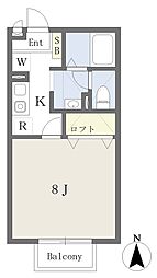 フローラルヒル 1Kの間取図画像