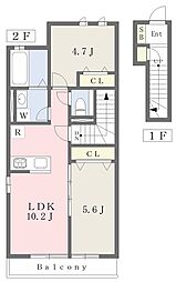 クレア・デ・ルネ 204 2階2LDKの間取り