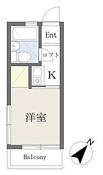 逆井オークパレス3号館 1Kの間取図画像