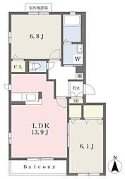 グランバリエK棟 2LDKの間取図画像