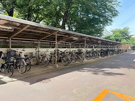 屋根付きで雨の日も大切な自転車が濡れにくい、安心の駐輪スペースです。整理整頓がしっかりとされており、居住者の皆様が気持ちよく利用されています。
