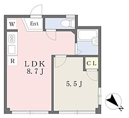 メゾン菊富士西志津 2階1LDKの間取り