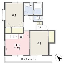 サンハイツオザワ 2DKの間取図画像