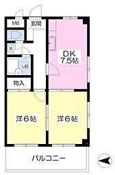 JR内房線 本千葉駅 徒歩5分の賃貸マンション 2階2DKの間取り