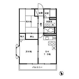 横浜市営地下鉄ブルーライン 下永谷駅 徒歩26分の賃貸アパート 1階2DKの間取り