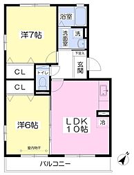 プラセール野比海岸 2LDKの間取図画像
