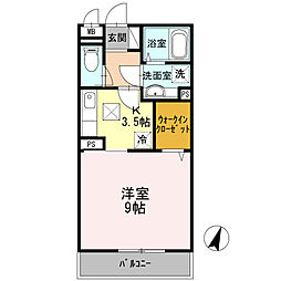 グリーンスクエアII 1階1Kの間取り