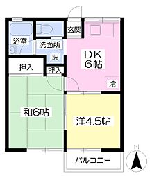 サンシャイン田辺 2DKの間取図画像