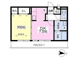 グラスコートC 1DKの間取図画像