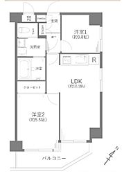 セザール第二厚木 2LDKの間取図画像