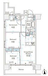 ハビテ本厚木 2SLDKの間取図画像