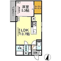 ドムスクレスト湘南台 1LDKの間取図画像