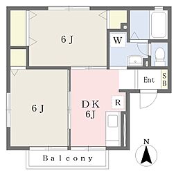 サンハイツ2000 2DKの間取図画像