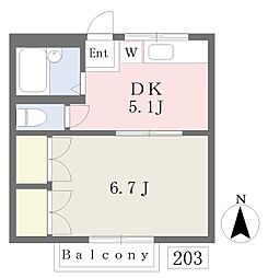 パープルハイツ 1DKの間取図画像