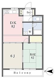 ホワイトメゾン綱島 2DKの間取図画像
