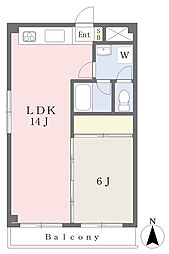 JR中央線 西八王子駅 徒歩1分の賃貸マンション 2階1LDKの間取り