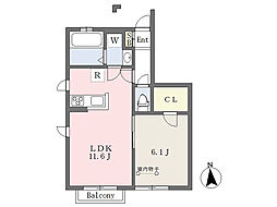 グランペール 1階1LDKの間取り