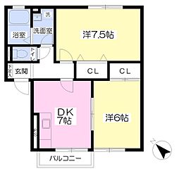 ハーモニーパレス 2DKの間取図画像