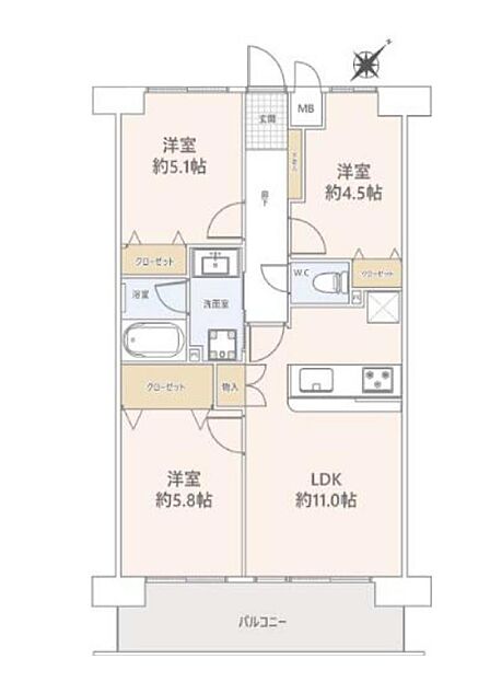 豊かな自然と大型商業施設が揃う多摩境。駅近の本物件は、南向きバルコニーから明るい光が差し込む3LDKです。全居室にクローゼット完備、対面キッチンなど、利便性と快適さを兼備した住み心地の良い空間です