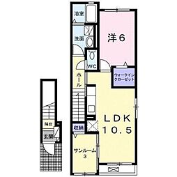 ガーデンフォレスト 2階1LDKの間取り