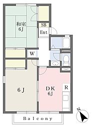 グリーンビレッジ新和 2DKの間取図画像