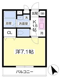キューブ生田 1Kの間取図画像