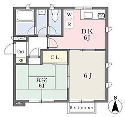 ドリームA棟 2DKの間取図画像