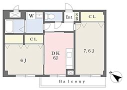 プレミール鎌倉 2DKの間取図画像