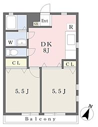 サングレイス 2DKの間取図画像
