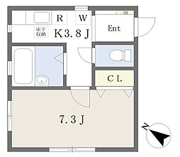 CoralC棟 1Kの間取図画像
