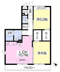 ジョリ・オーブ 2LDKの間取図画像