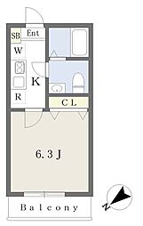 Ｎ−ｈａｒｂａｒ　Ｌａｇｏｏｎ大豆戸町 2階1Kの間取り