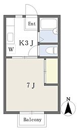 フラワーハイツ吉村 2階1Kの間取り