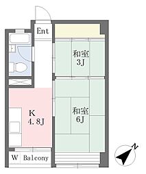 浜桜コーポラス 4階2Kの間取り