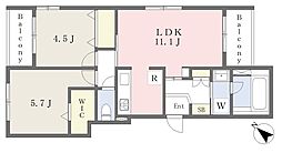 六角橋1丁目マンション 2LDKの間取図画像
