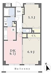 エテルナ白楽 2DKの間取図画像