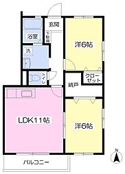 サイドガーデン南館 2LDKの間取図画像