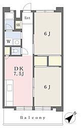 グリーンハイツ金幸 2DKの間取図画像