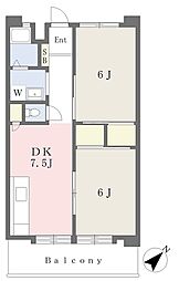 グリーンハイツ金幸 2DKの間取図画像