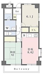 北浦和NCビルロイヤルパーク北浦和 2DKの間取図画像