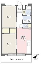 グリーンハイツ金幸 2DKの間取図画像