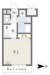カムプレース西川口 3階1Kの間取り