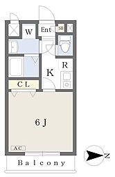 カムプレース西川口 2階1Kの間取り