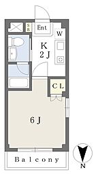 ツインクレスト童夢I 1階1Kの間取り