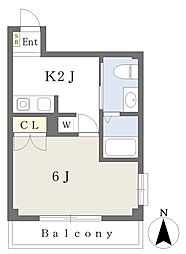 ツインクレスト童夢I 3階1Kの間取り
